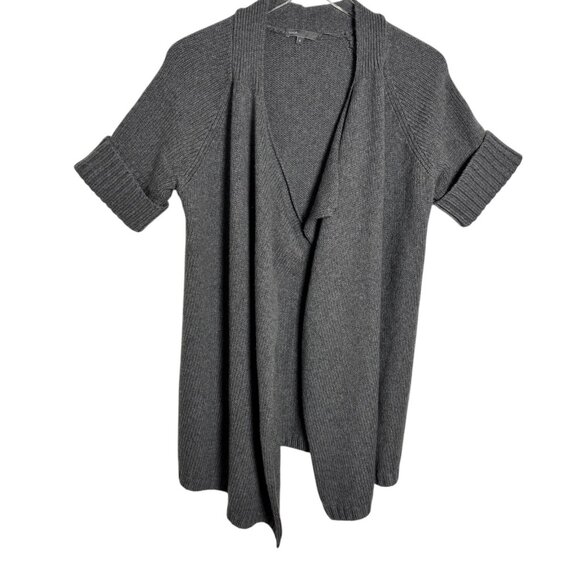 Vince Women’s size Medium Gray Wool Blend Short Sleeve open Cardigan Sweater - Picture 2 of 7